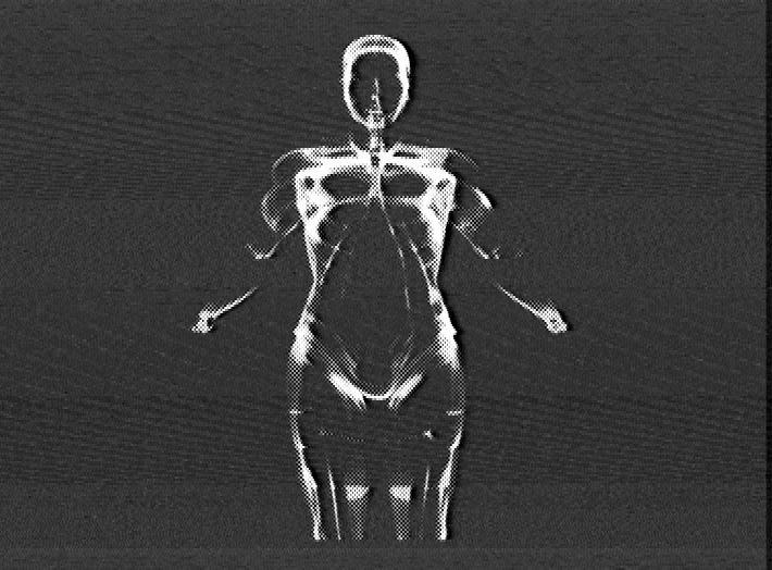 Grayscale figure with an etched, engraved-looking texture